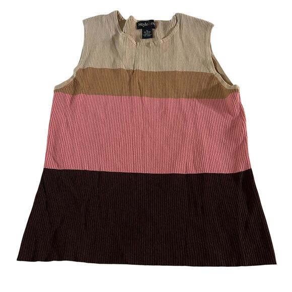 VTG Y2K 2000s Colorful Striped Ribbed Tank Top Sz XL Stretch - Picture 1 of 6